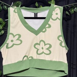 SHEIN Green and Cream Floral Crop Top